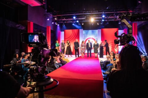 A behind the scenes photograph filming the FFIT Cymru finale in front of a live audience